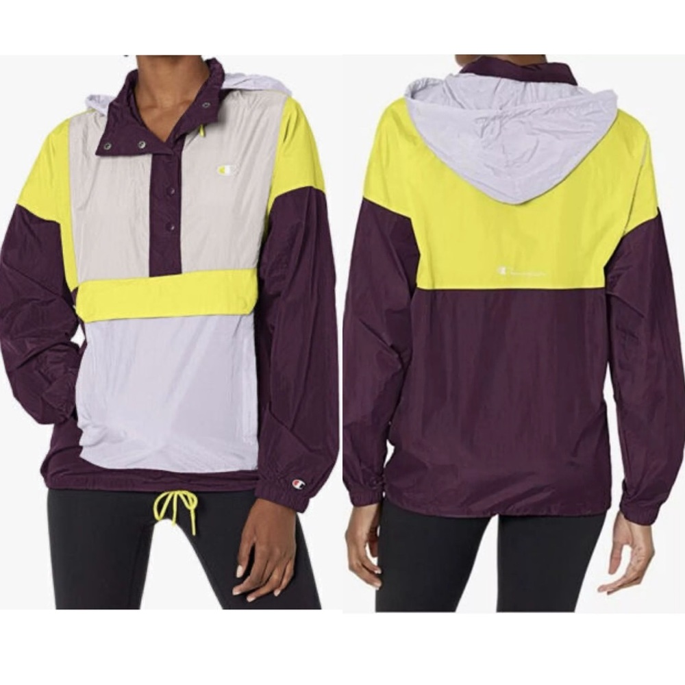 Champion Purple Lime Hooded Windbreaker Anorak Jacket Womens XS